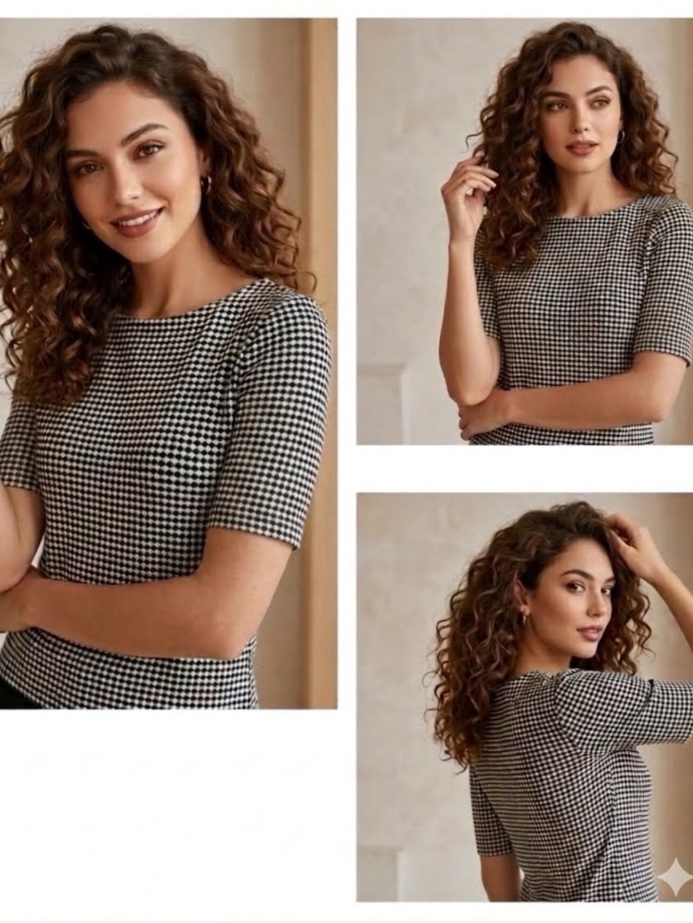 Zara Trafaluc Houndstooth Knit Top | 3/4 Sleeve Mod | Size Small